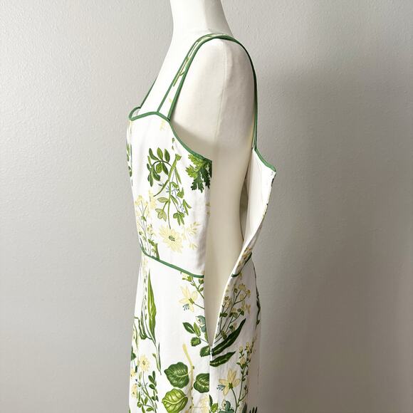 LOFT Linen Blend White & Green Summer Fit n Flare Dress Women's Size‎ 10 - Picture 4 of 9